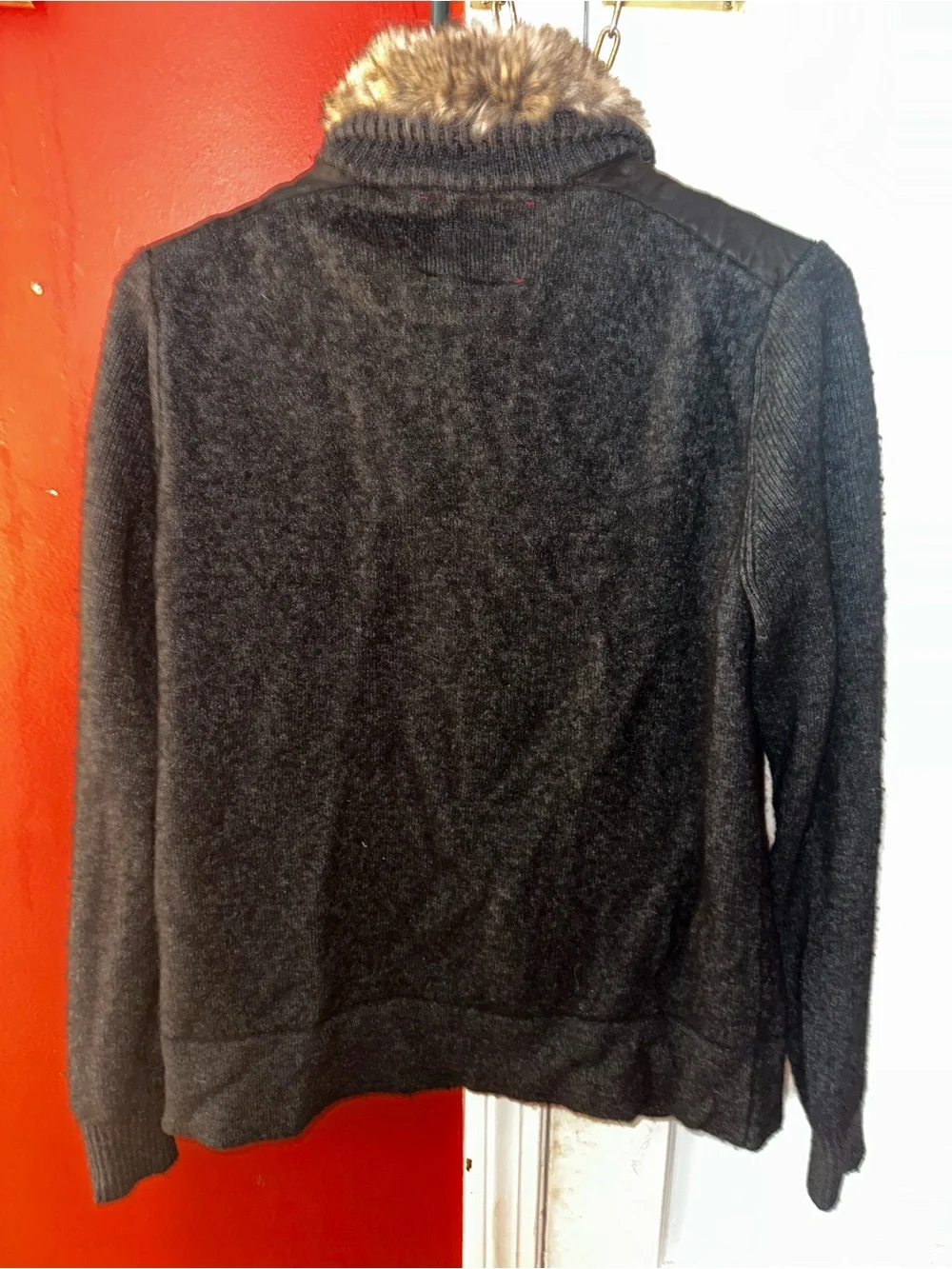 Banana Republic Heritage Merino Wool Faux Fur Lambskin Leather Trim Jacket